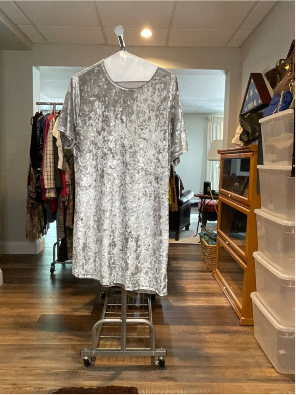 Women's Vivimos Silver Velvet Short Sleeve Dress 2XL